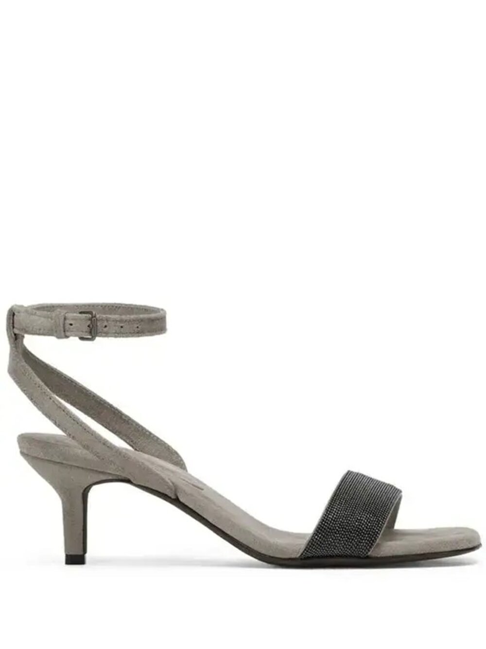 NEW Brunello Cucinelli Leather Kitten Heel Monili Accent Ankle Strap Sandals 40